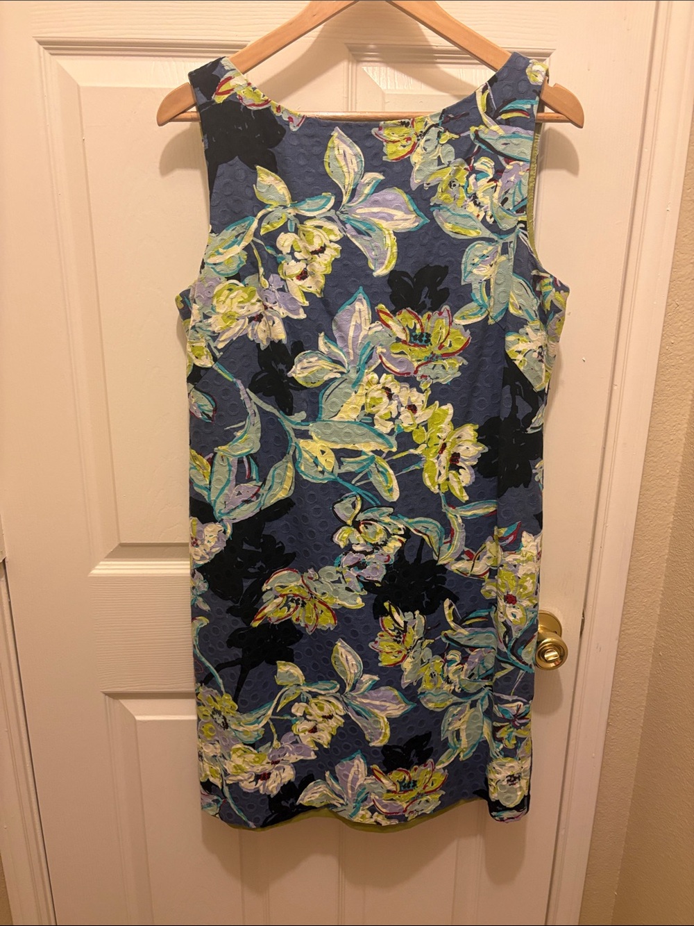 Peck & Peck Navy Floral Shift Dress with Lime and Teal Highlights